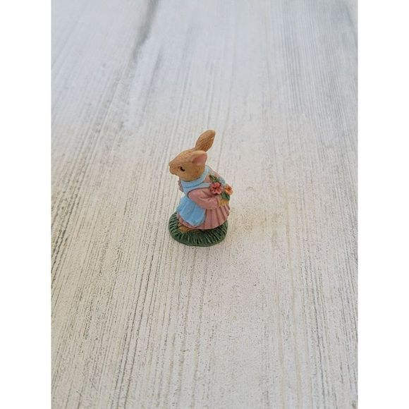 Mini rabbit girl Brown Bunny Easter Flower Village accessory spring figure - Picture 2 of 5